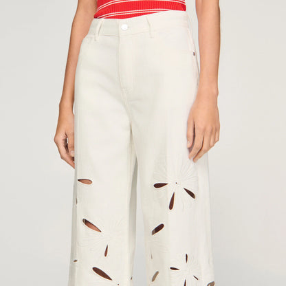 Flo Wide-Leg Embroidered Jeans White