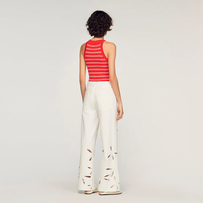 Flo Wide-Leg Embroidered Jeans White