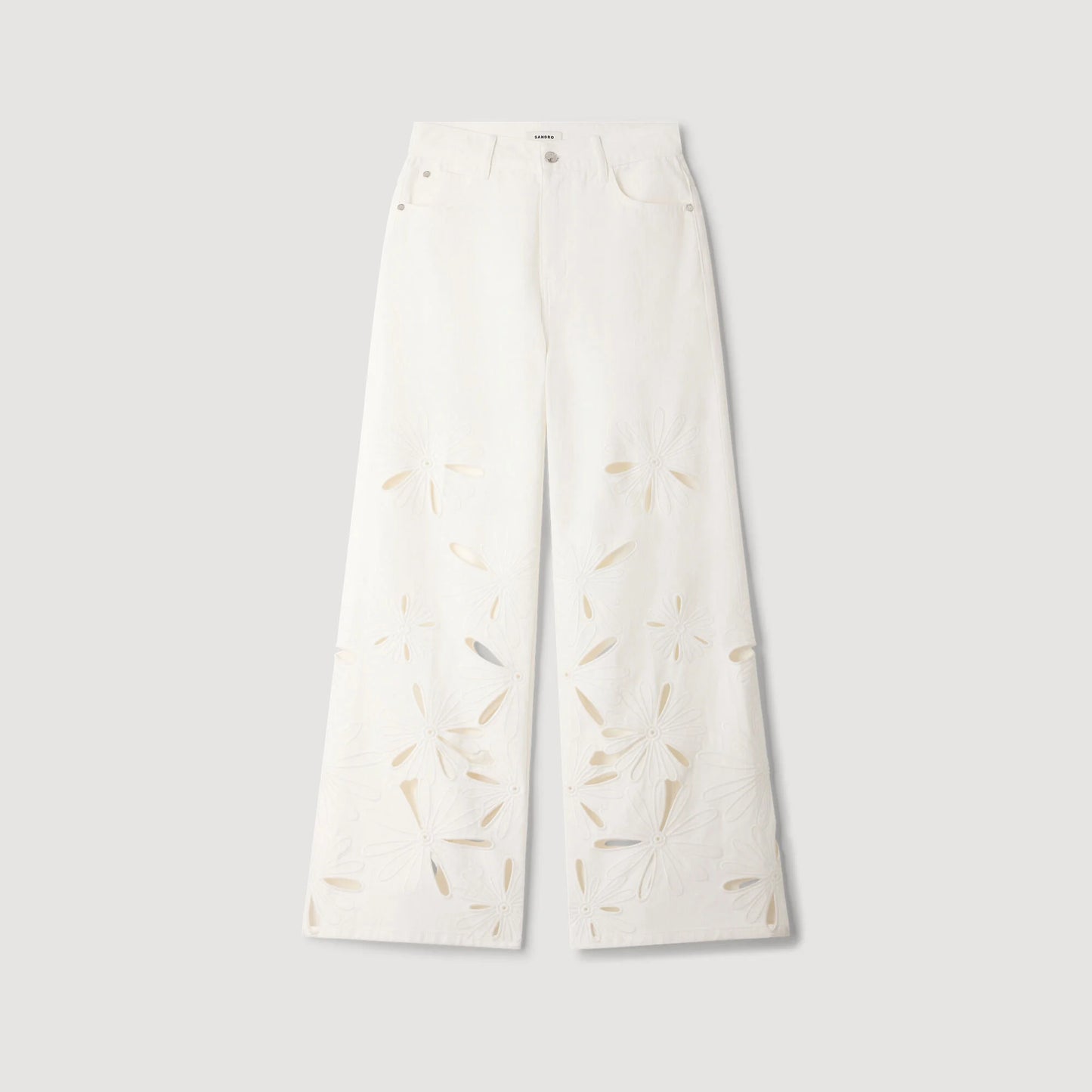 Flo Wide-Leg Embroidered Jeans White