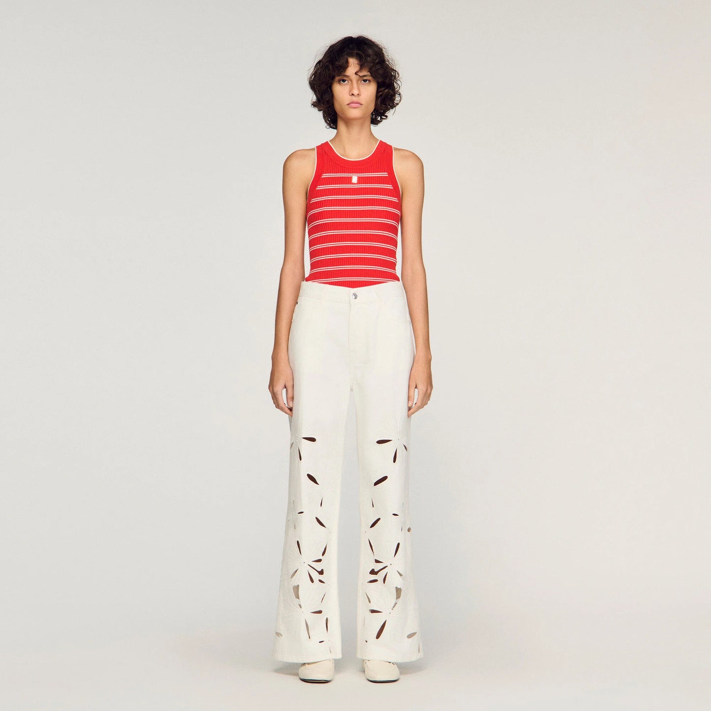 Flo Wide-Leg Embroidered Jeans White