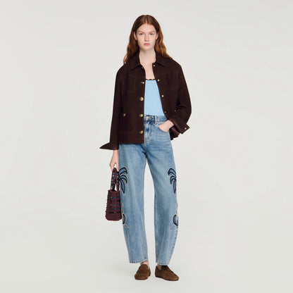 Palm Palm-Embroidered Wide Barrel Jeans Blue Jean