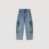 Palm Palm-Embroidered Wide Barrel Jeans Blue Jean