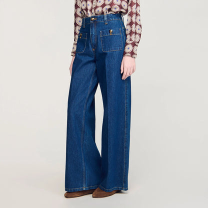 Floride Raw Straight Patch Pocket Jeans Deep Blu