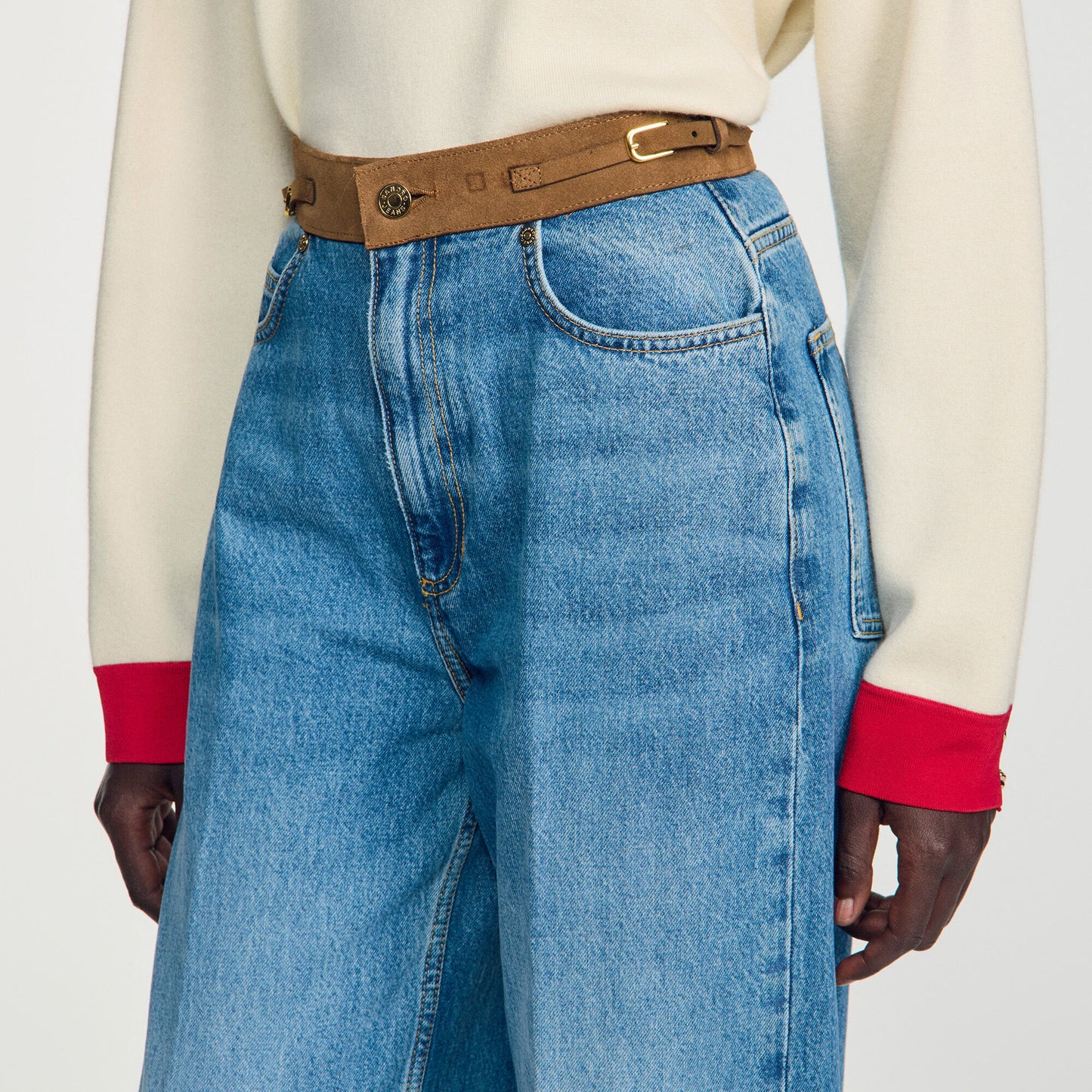 Sunny Straight jeans with leather belt Blue Jean