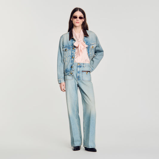 Sigrid Straight-leg leather detail jeans Blue Jean