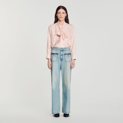 Sigrid Straight-leg leather detail jeans Blue Jean
