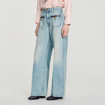 Sigrid Straight-leg leather detail jeans Blue Jean