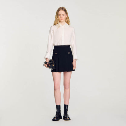 Short Skirt With Stitched Pleats Black