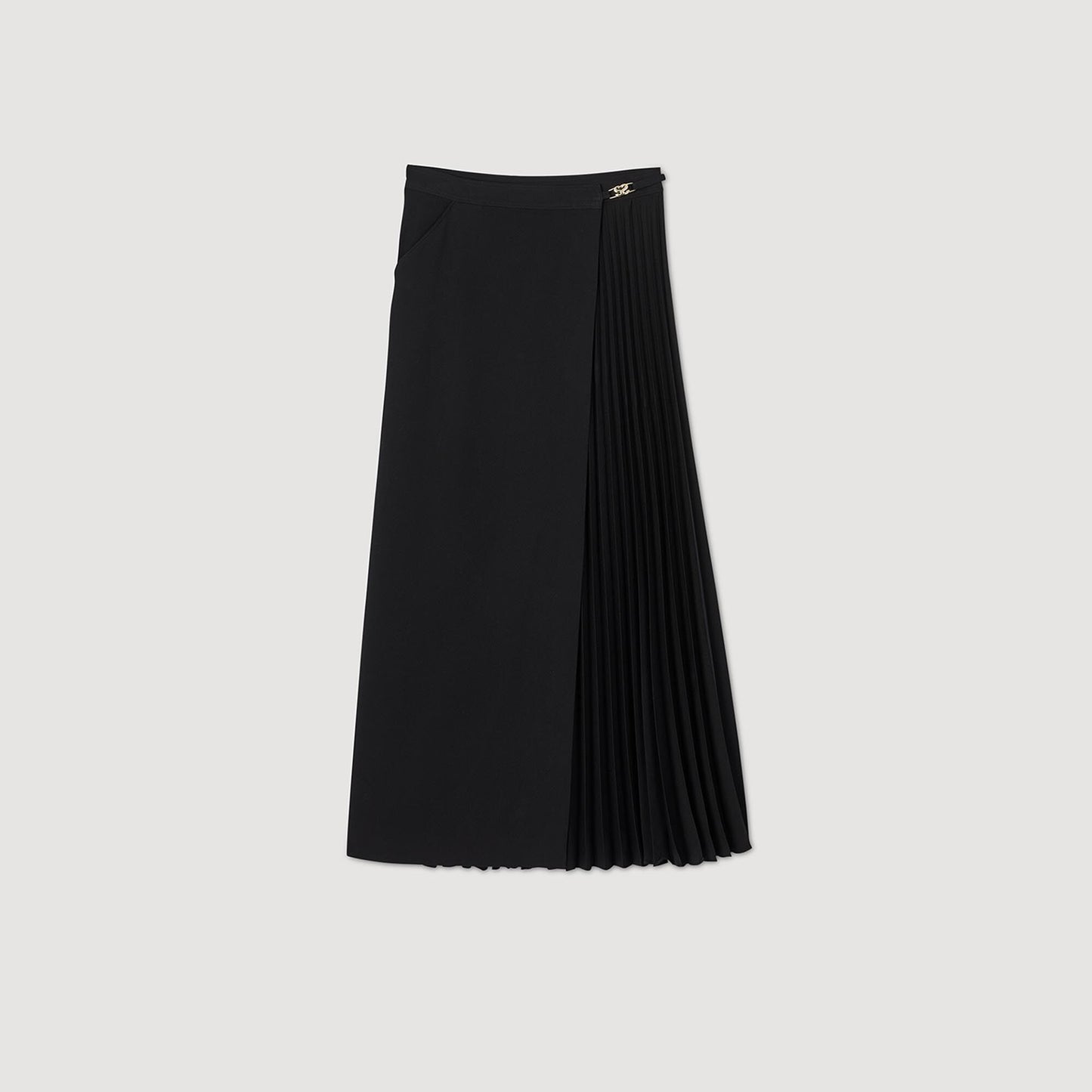 Curb Chain Buckle Pleated Skirt Black