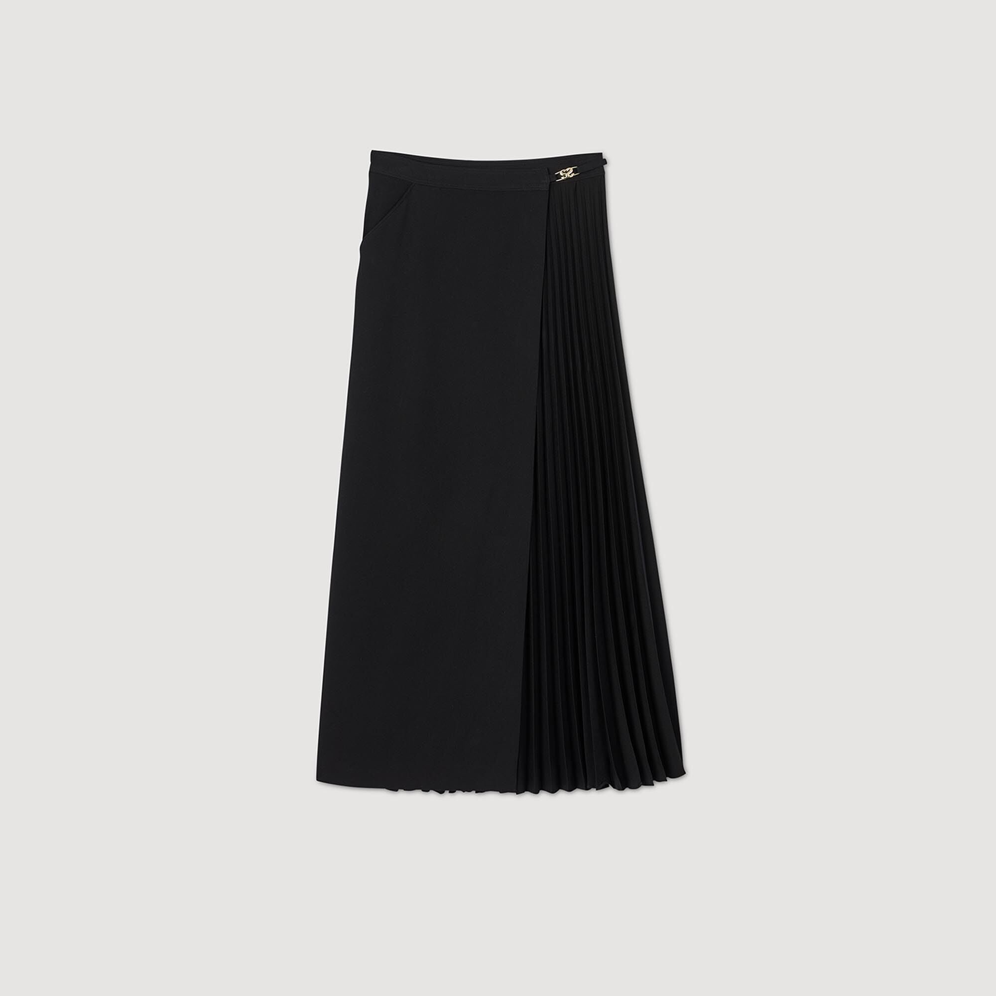 Curb Chain Buckle Pleated Skirt Black