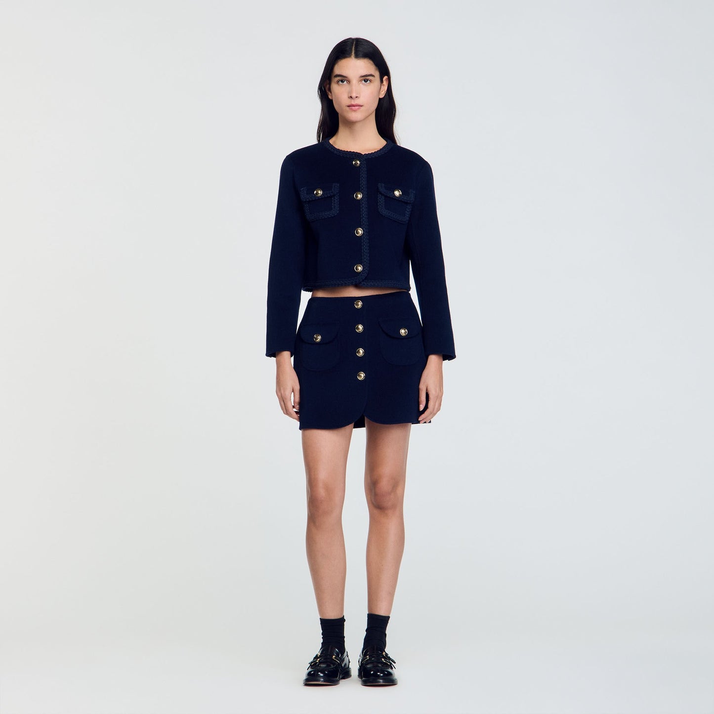 Double-Faced Short Wool Skirt Navy Blue