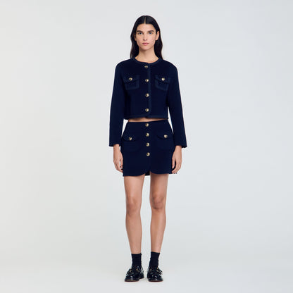 Double-Faced Short Wool Skirt Navy Blue
