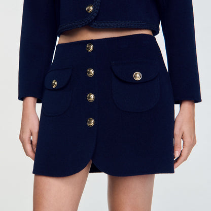 Double-Faced Short Wool Skirt Navy Blue
