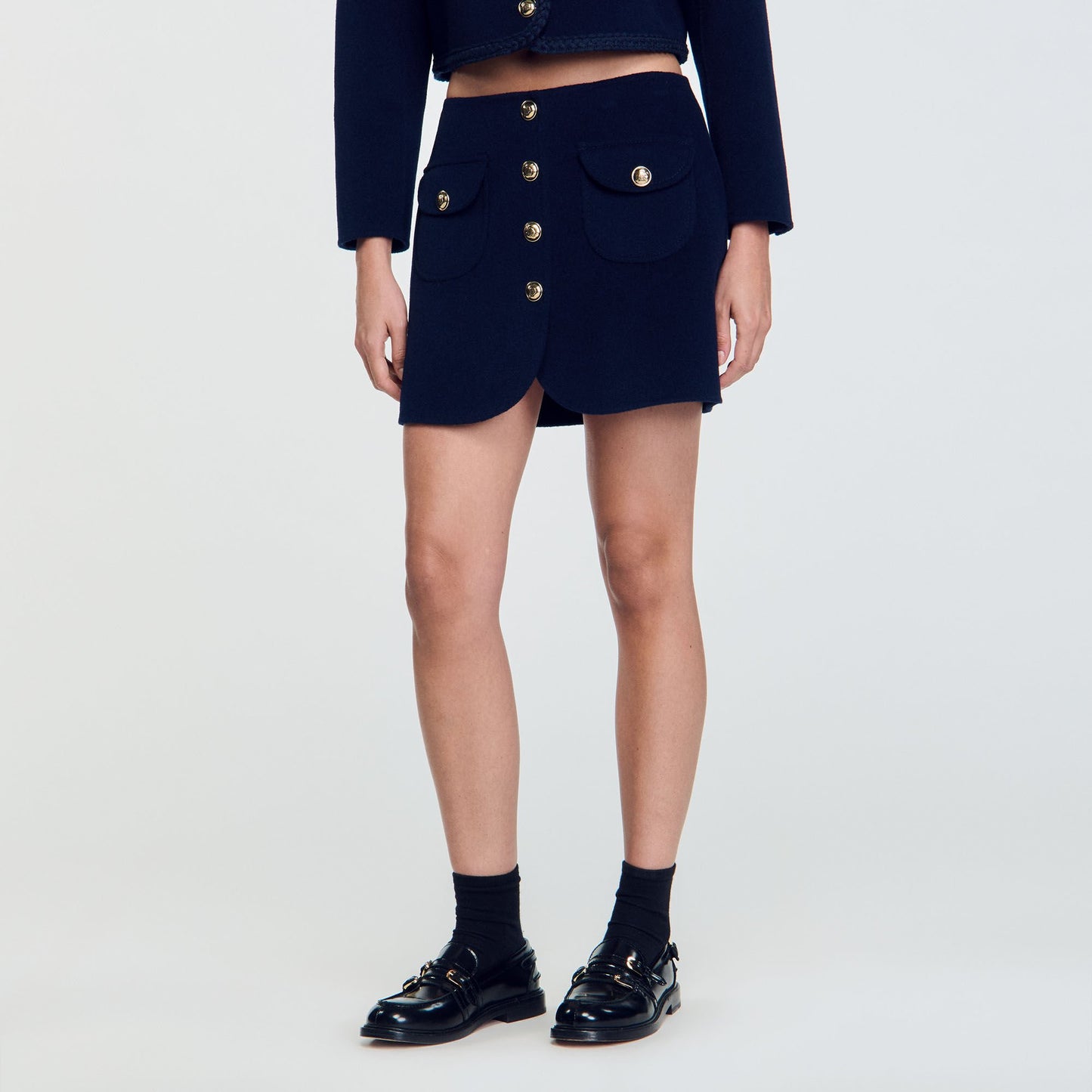 Double-Faced Short Wool Skirt Navy Blue