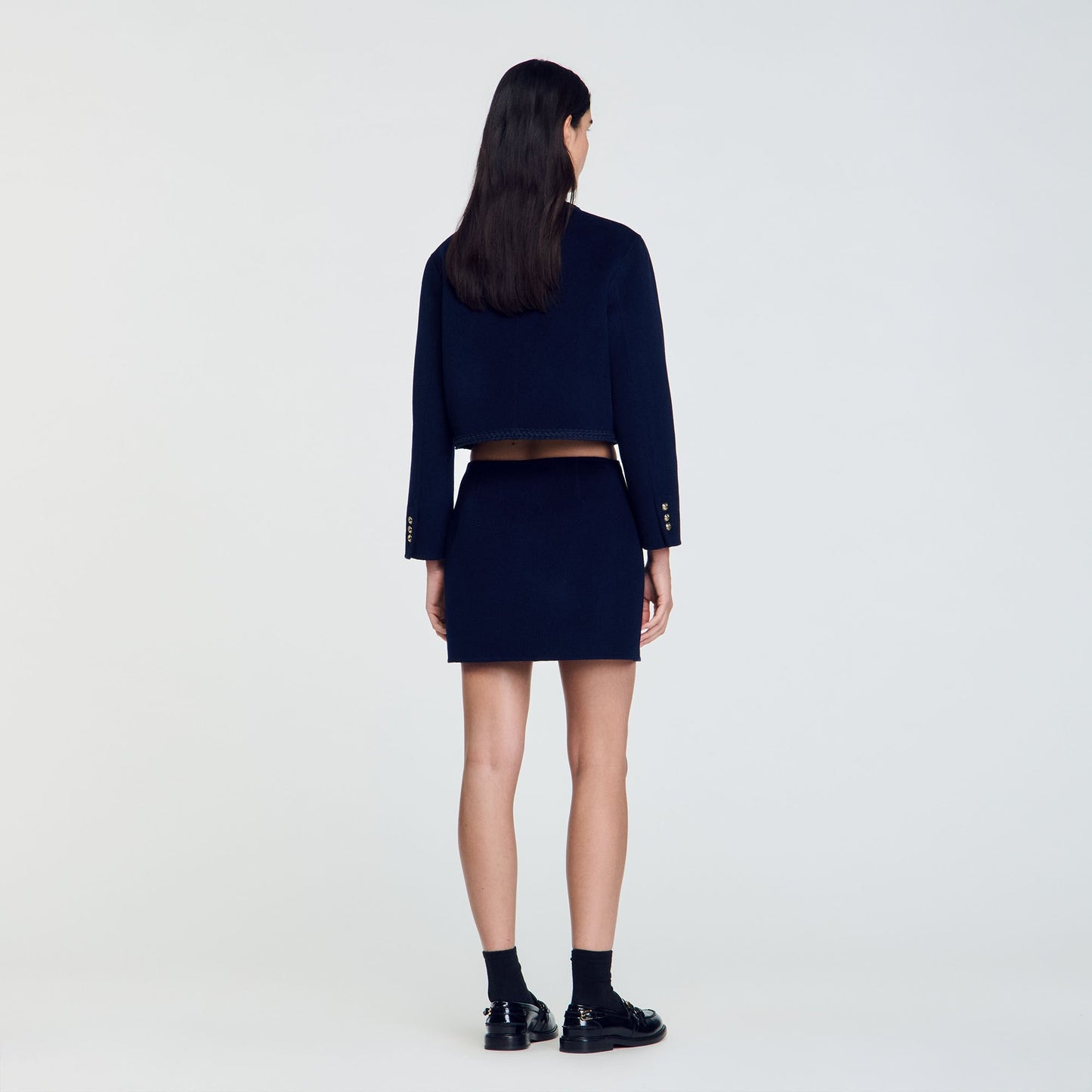 Double-Faced Short Wool Skirt Navy Blue