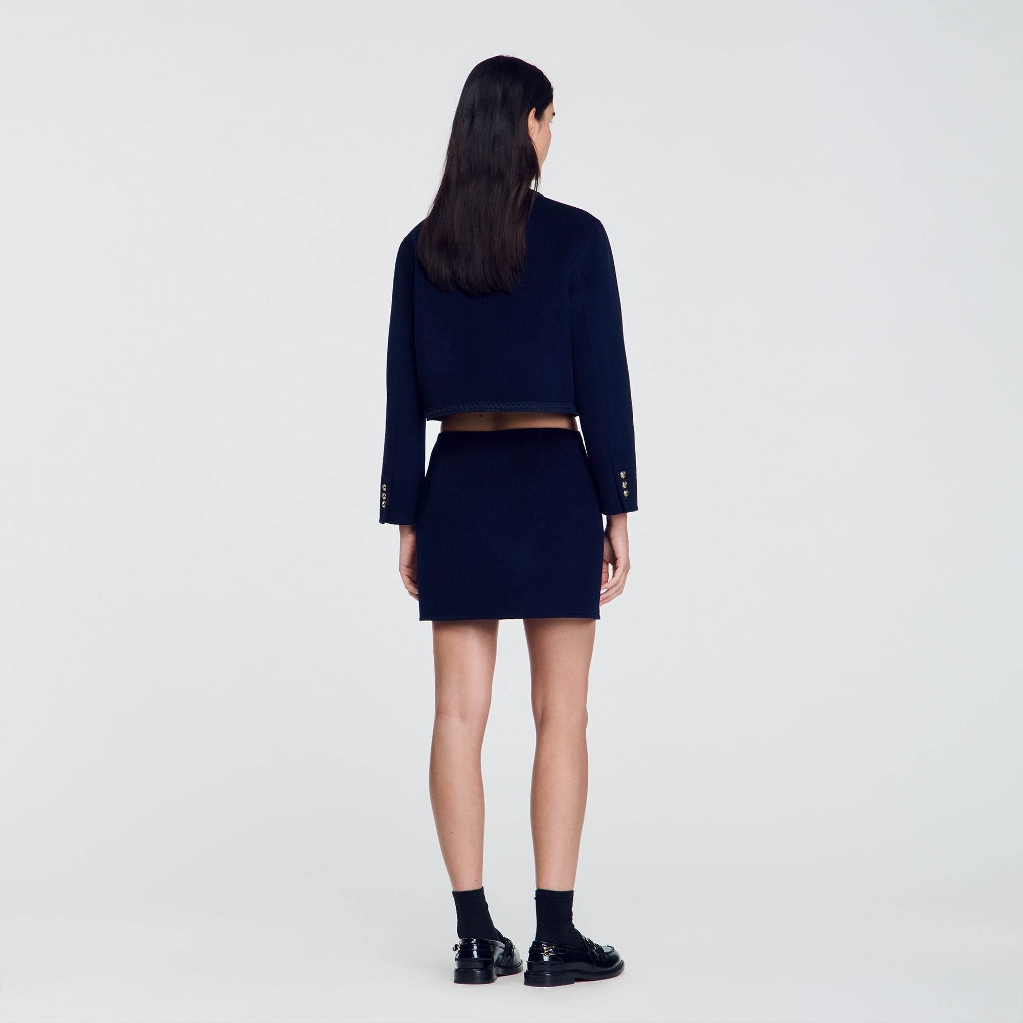 Double-Faced Short Wool Skirt Navy Blue