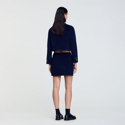 Double-Faced Short Wool Skirt Navy Blue