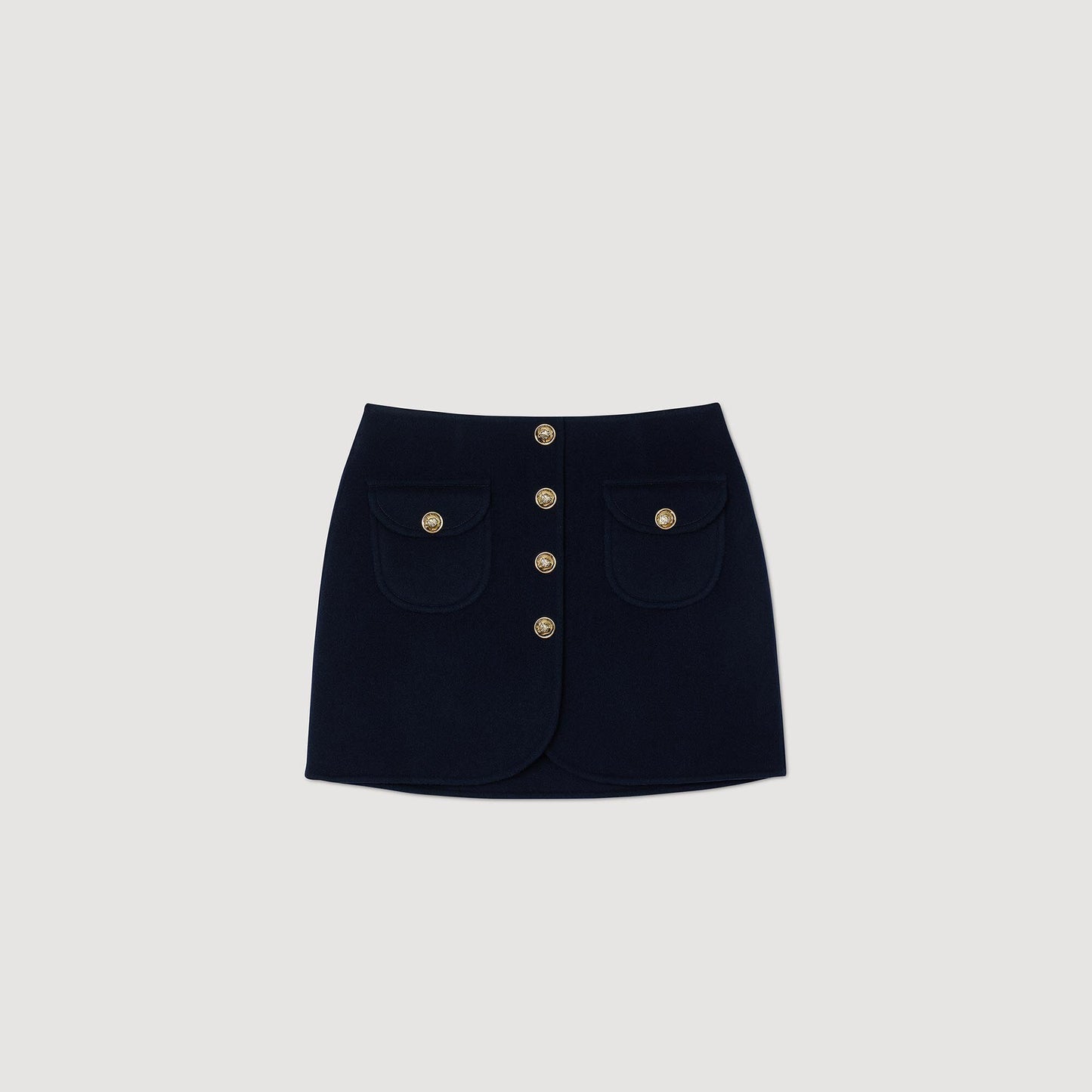 Double-Faced Short Wool Skirt Navy Blue