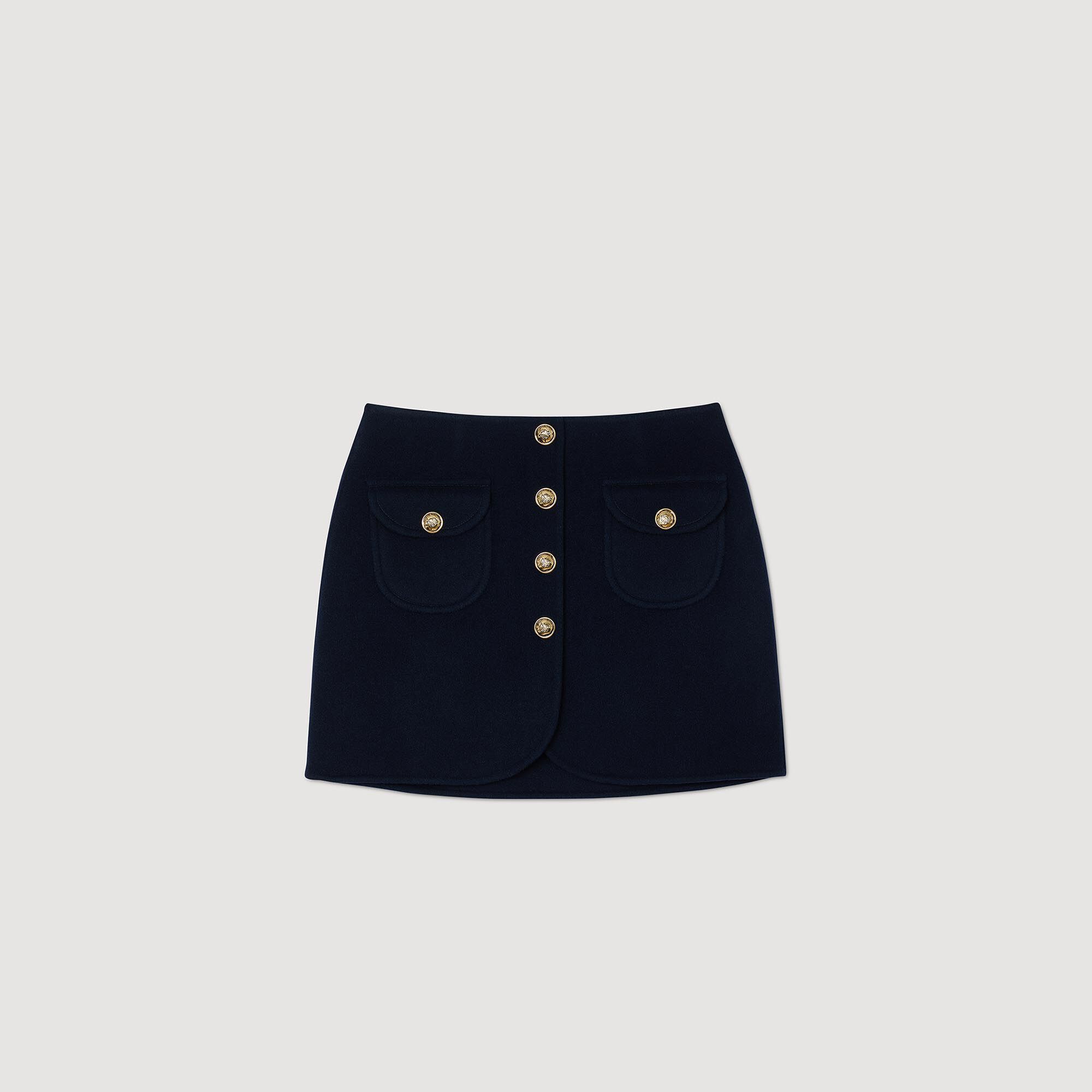 Double-Faced Short Wool Skirt Navy Blue