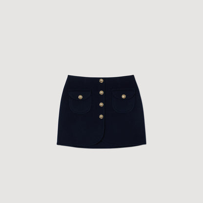 Double-Faced Short Wool Skirt Navy Blue