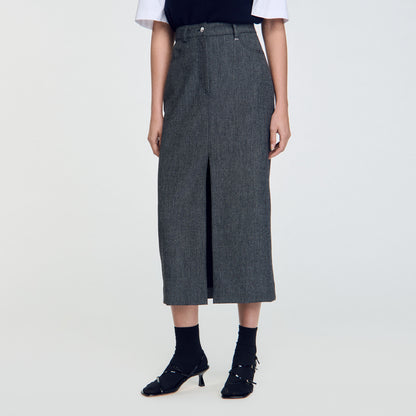 Long Slit Skirt Grey