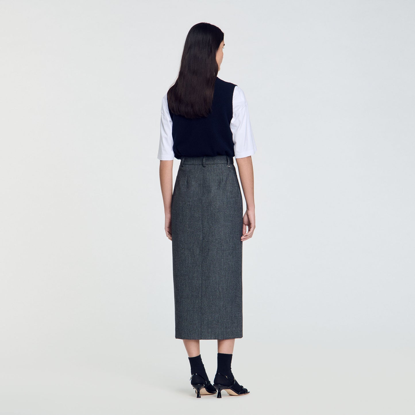 Long Slit Skirt Grey