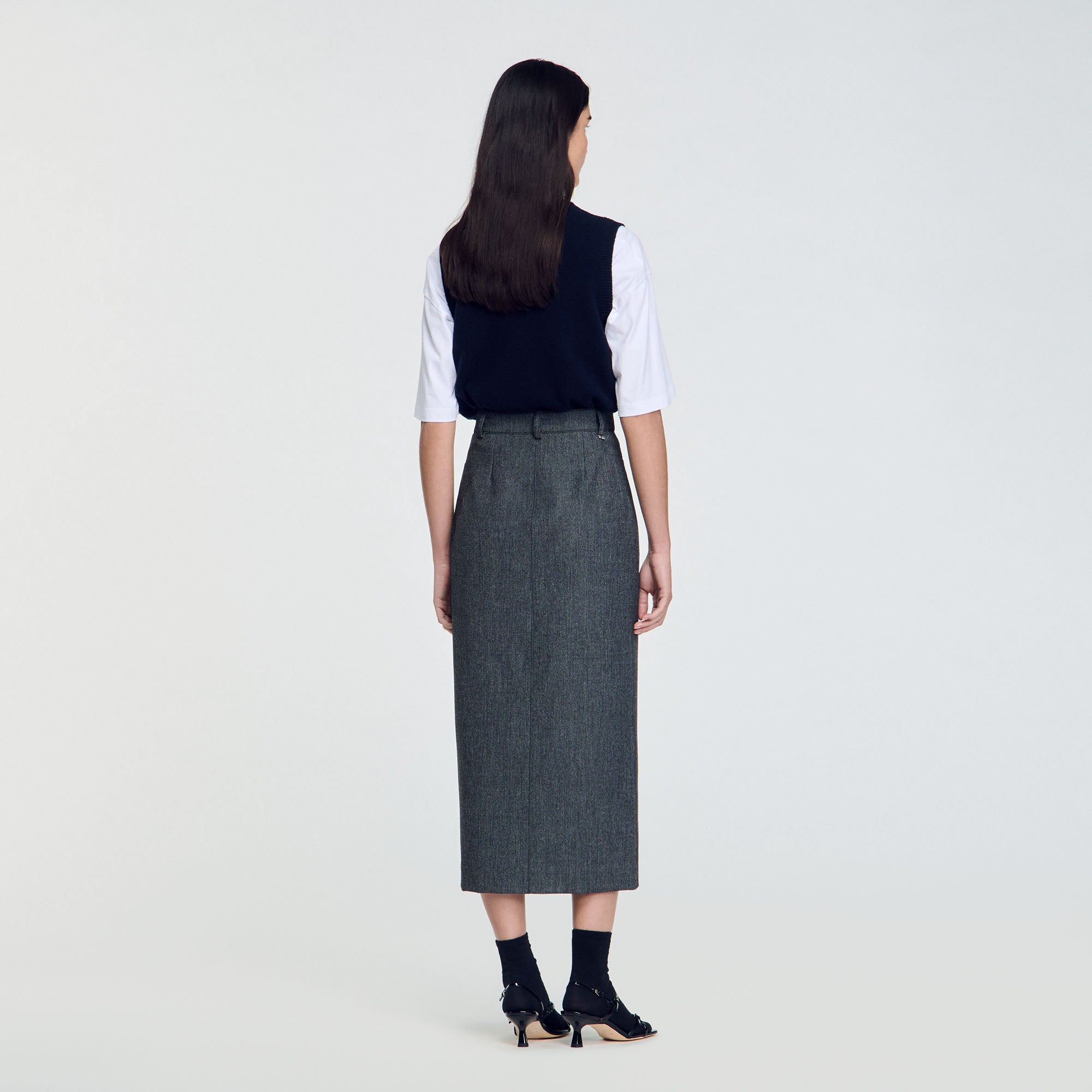 Long Slit Skirt Grey