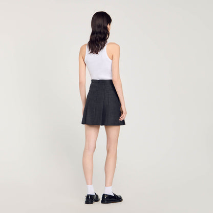 Short Checked Pleated Skirt Dark Grey