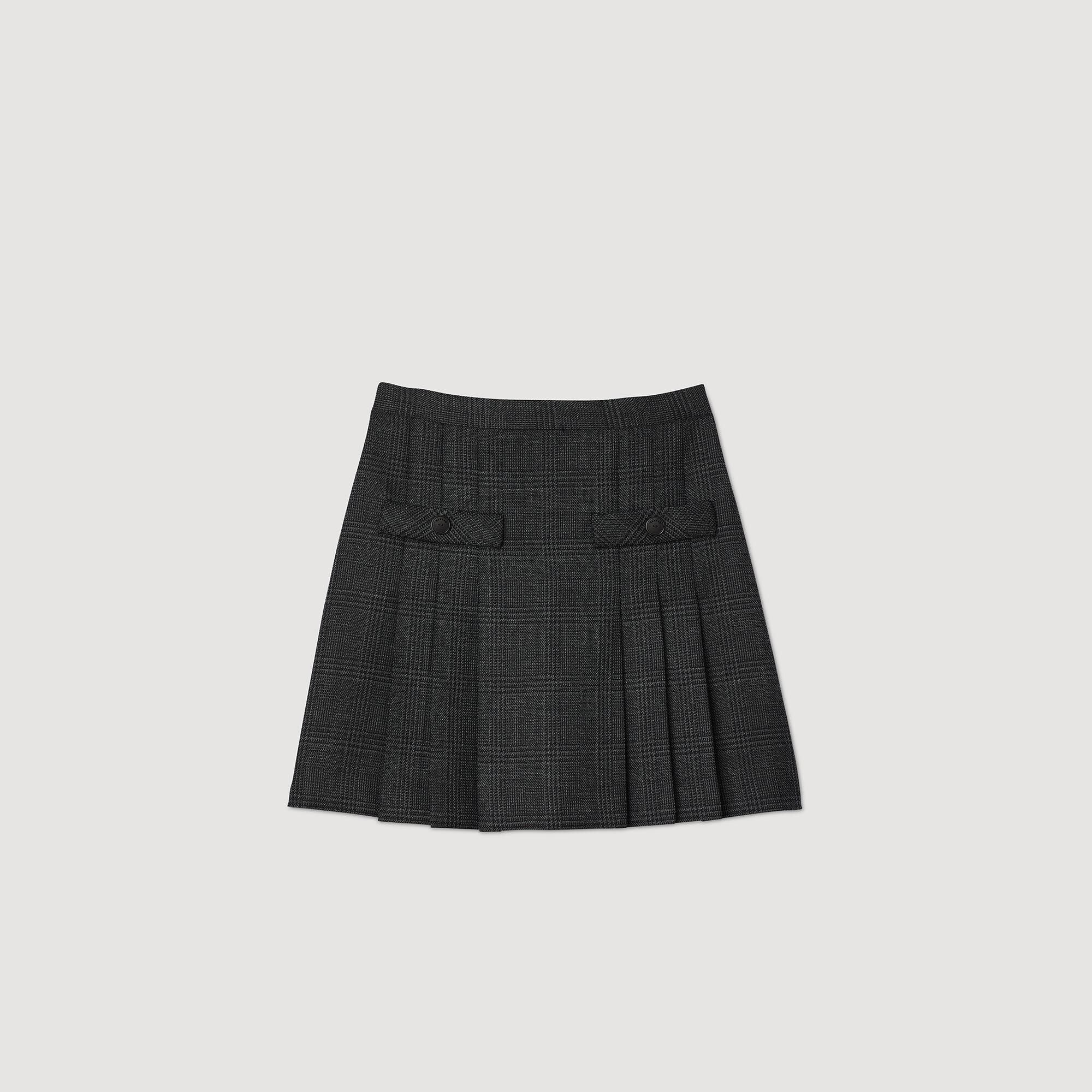 Short Checked Pleated Skirt Dark Grey
