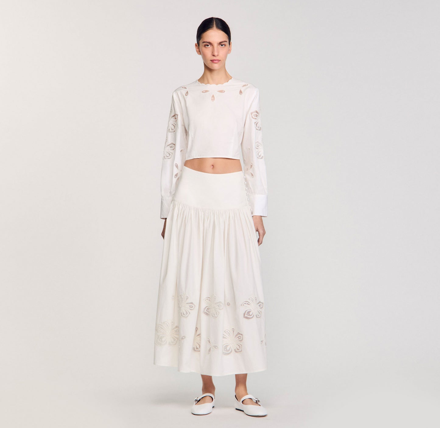 Floral Embroidery Skirt Ecru
