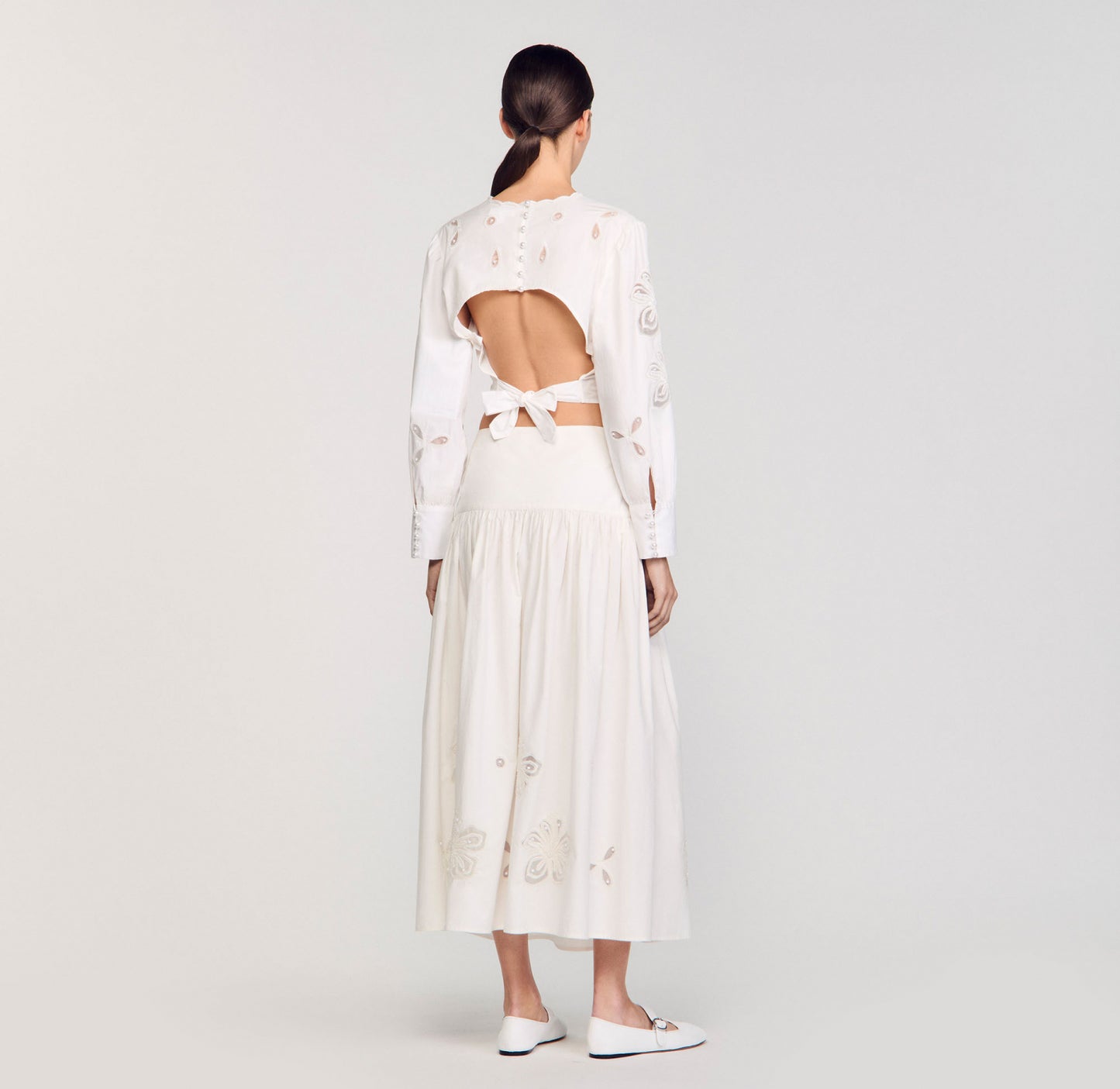 Floral Embroidery Skirt Ecru