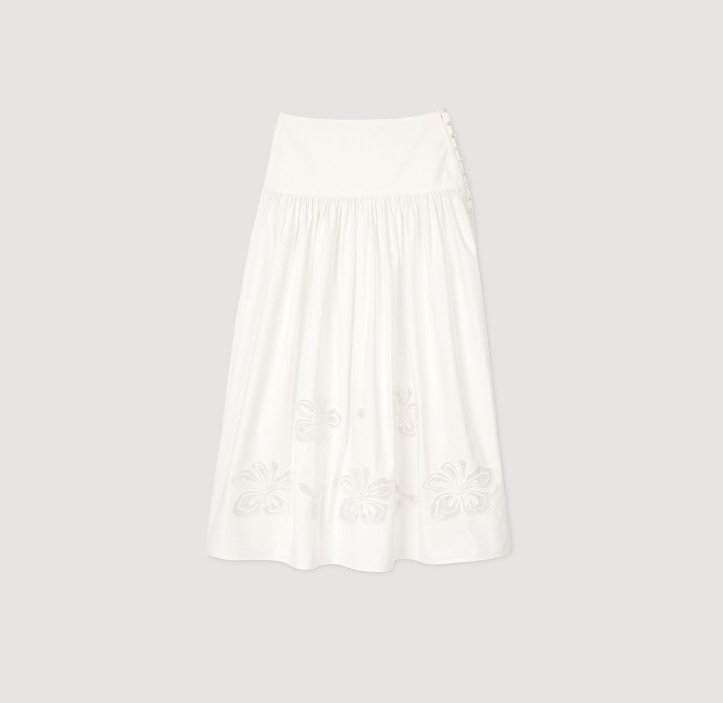 Floral Embroidery Skirt Ecru