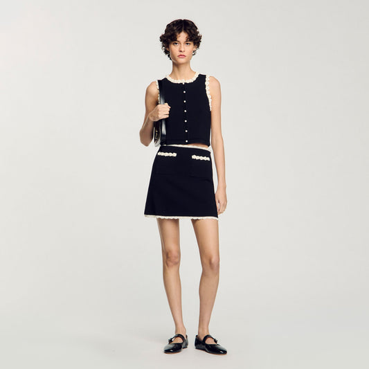 Fleur Short Skirt With Crochet Details Black