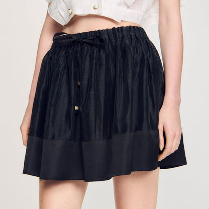 Short Dual-Material Skirt Black