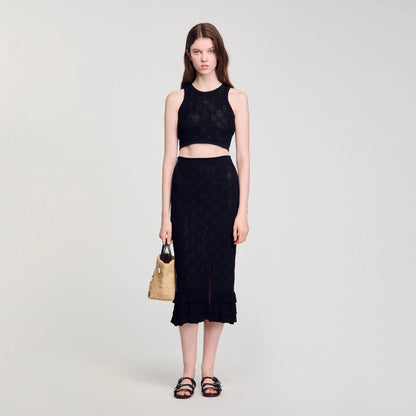 Aleria Knit Midi Skirt Black