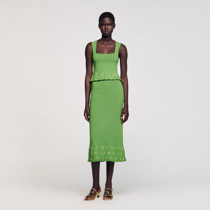 Sautille Long Knit Skirt With Charms Green