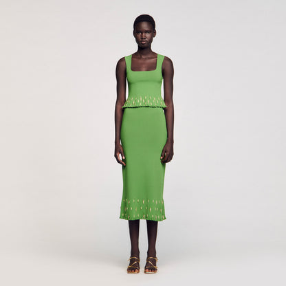 Sautille Long Knit Skirt With Charms Green