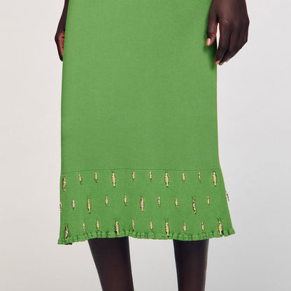 Sautille Long Knit Skirt With Charms Green