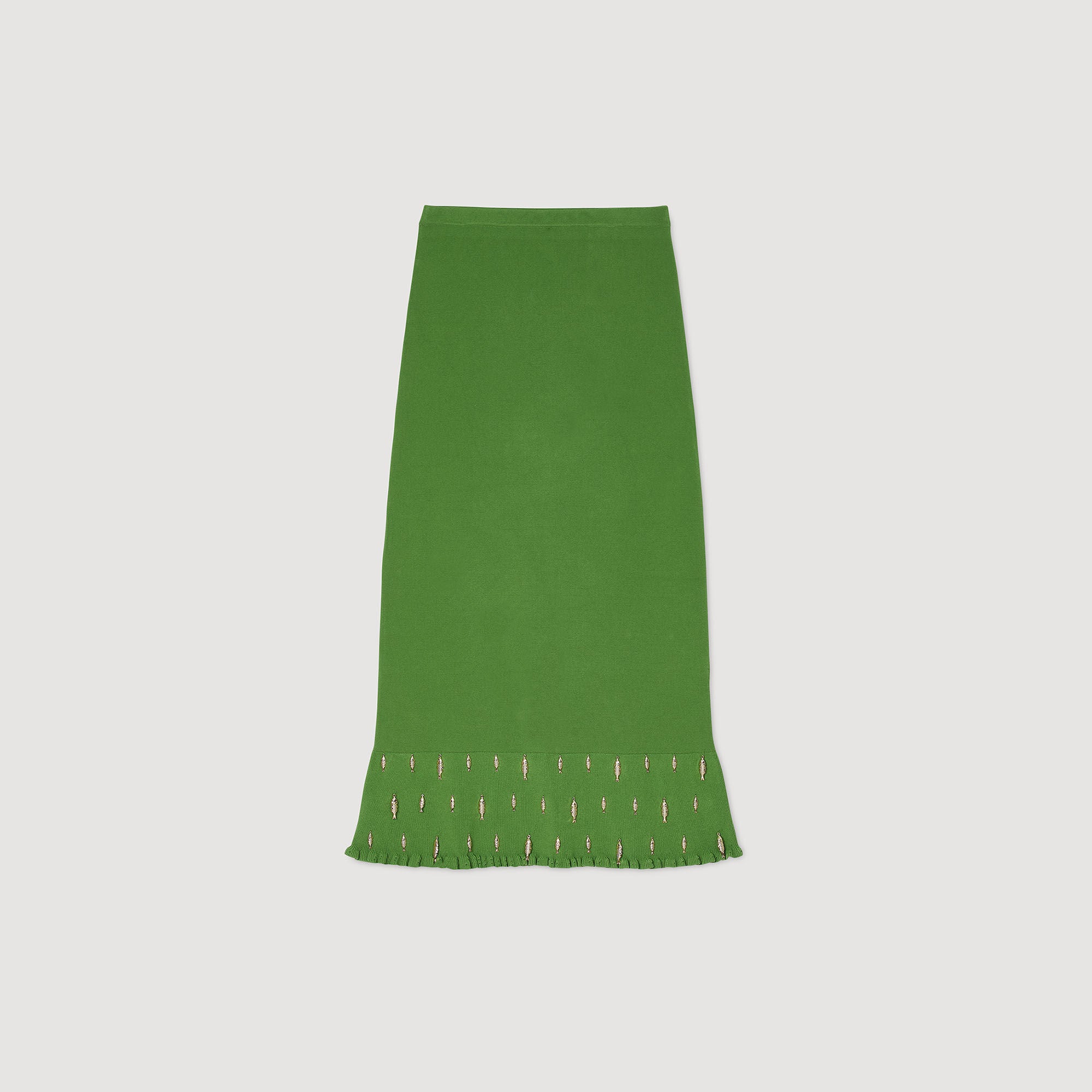 Sautille Long Knit Skirt With Charms Green