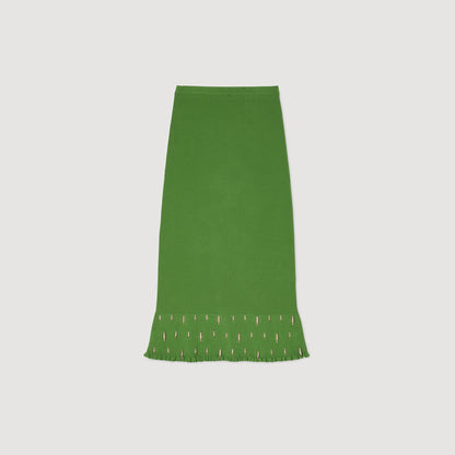 Sautille Long Knit Skirt With Charms Green
