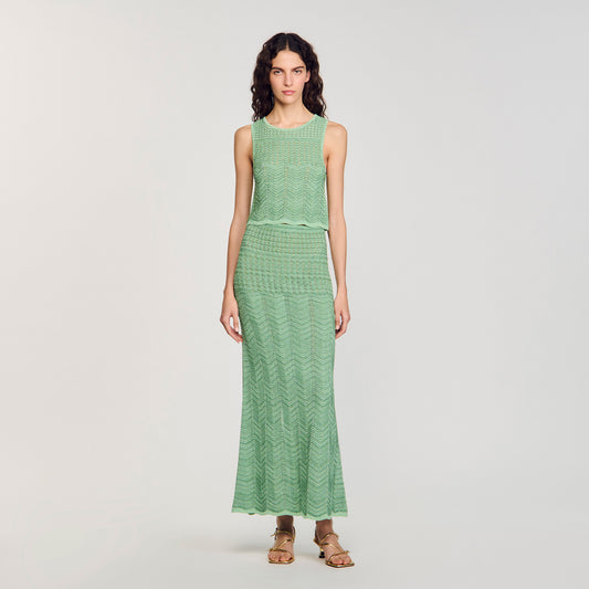 Long Decorative Knit Skirt Mint