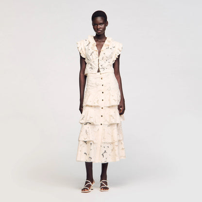 Orlivia Long Frilled Skirt Ecru