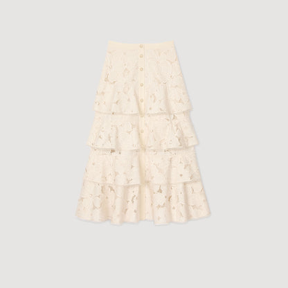 Orlivia Long Frilled Skirt Ecru