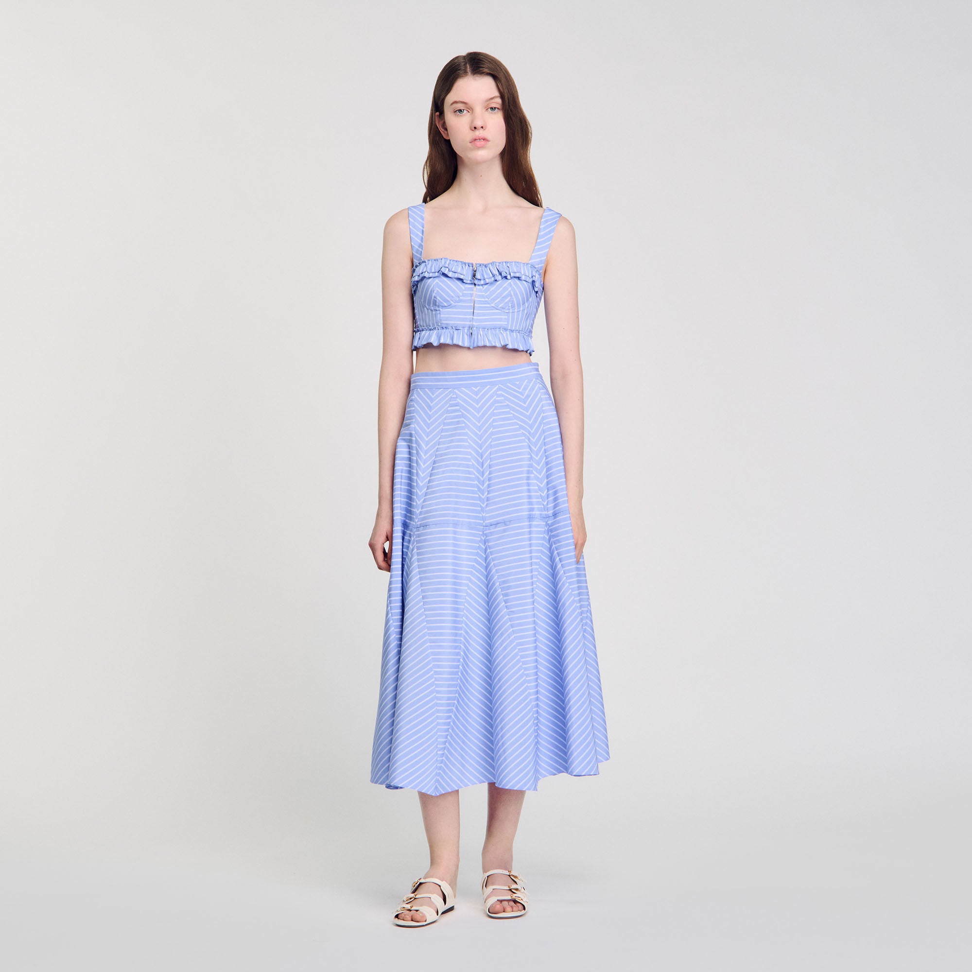 Ombrella Long Striped Skirt Blu / White