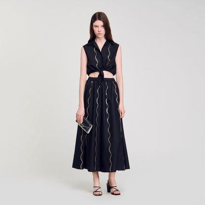Aviv Crystal Embellished Maxi Skirt Black