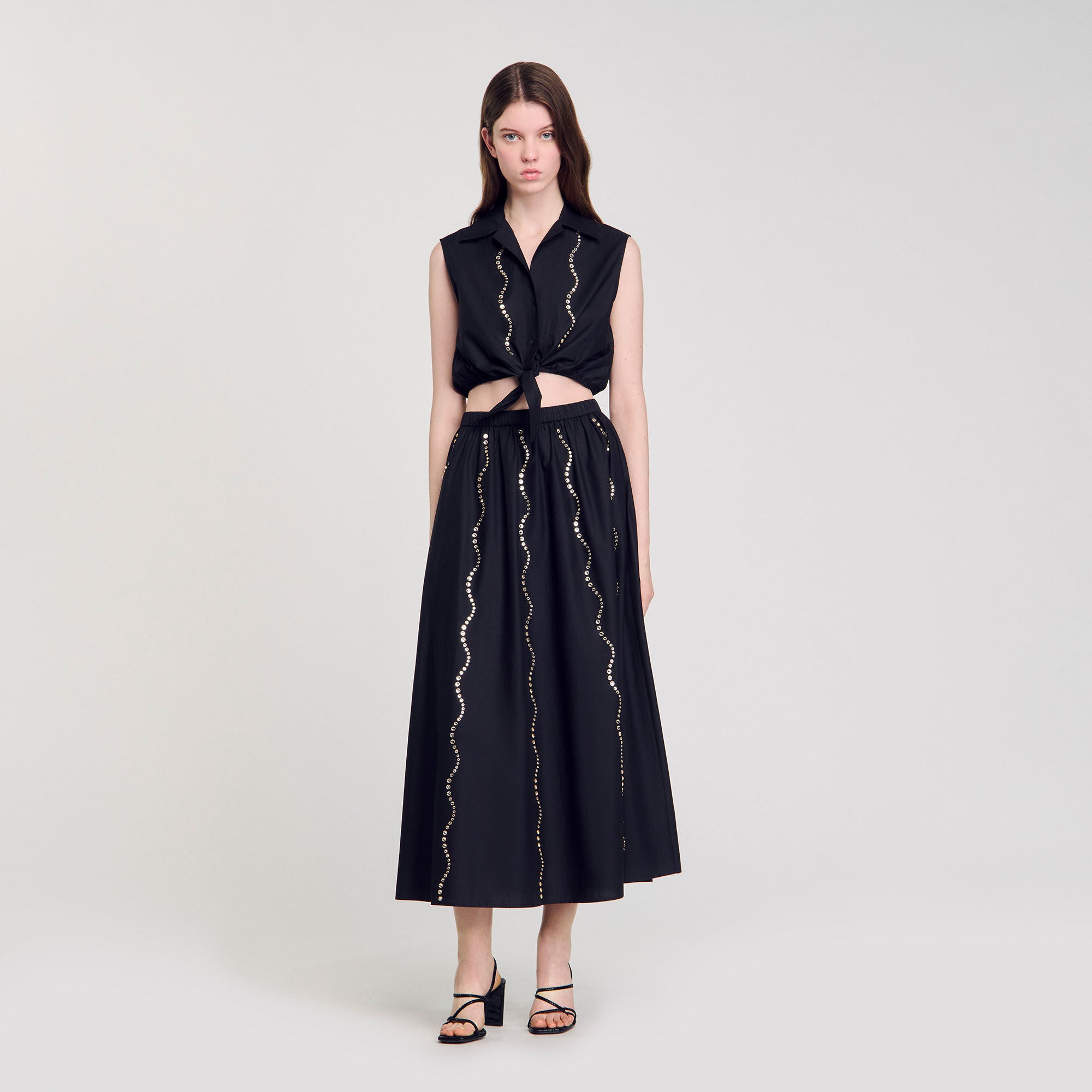 Aviv Crystal Embellished Maxi Skirt Black