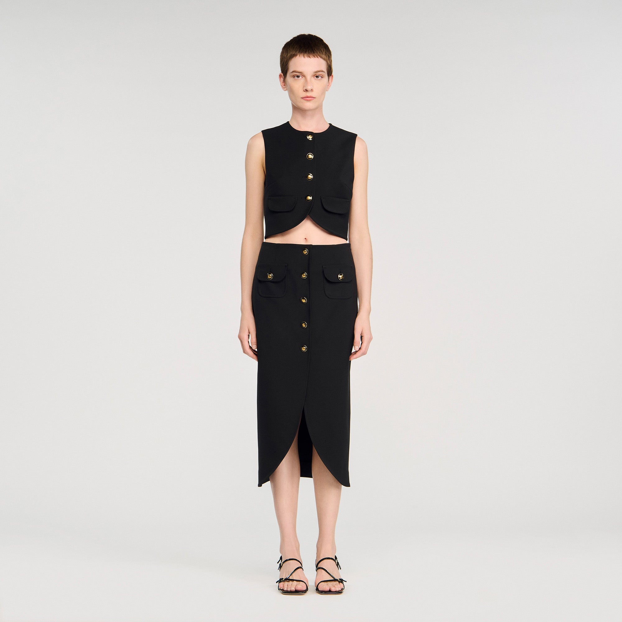 Shop Adenia Buttoned Midi Skirt Black for Woman Online Sandro UAE
