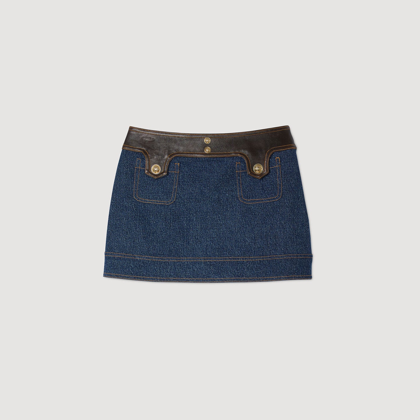 Seattle Short Denim And Leather Skirt Dark Blue