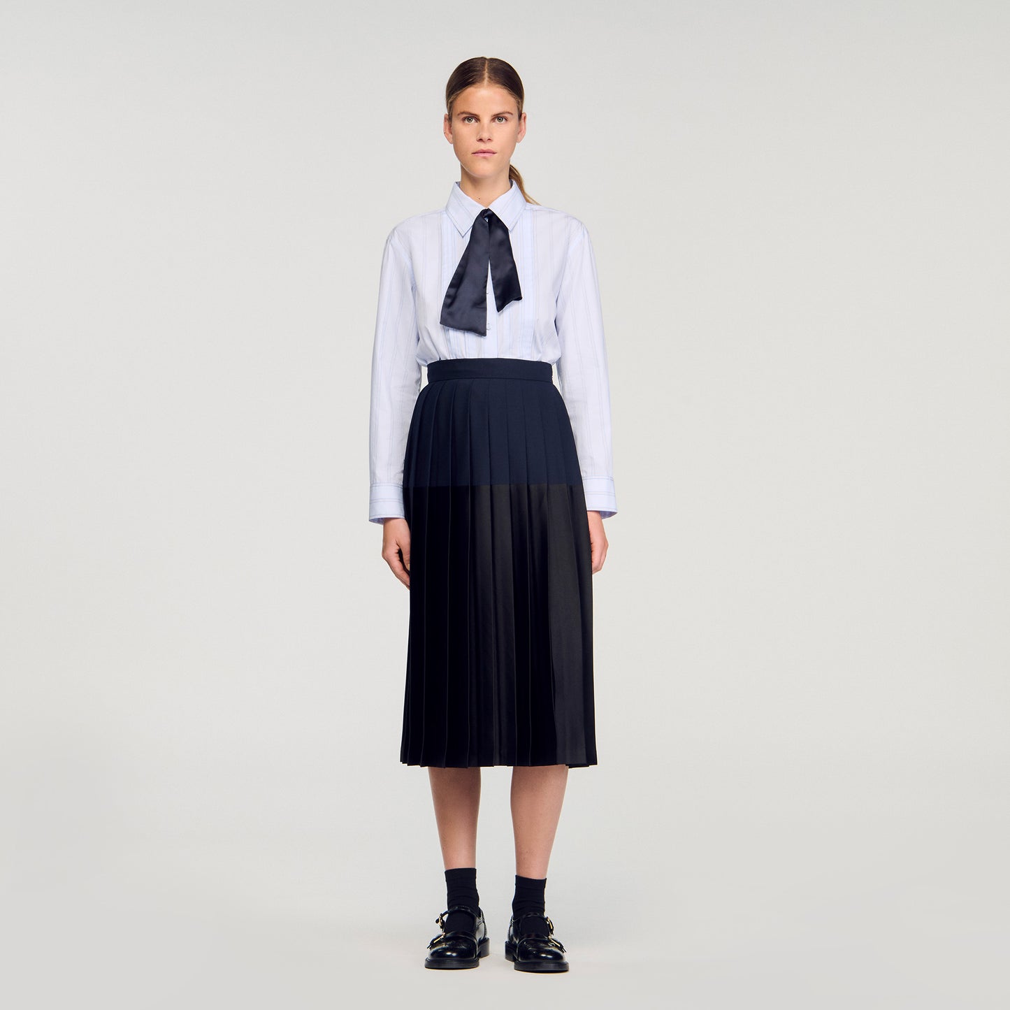 Zaza Long Pleated Skirt Navy Blue