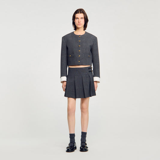 Rennes Short Rhinestone Suit Skirt Grey / Brown